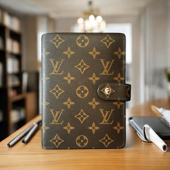 VINTAGE LOUIS VUITTON Brown Monogram Ring Agenda Cover Medium Gold-Tone Hardware - Picture 1 of 14